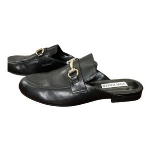 STEVE MADDED | Black Leather Mules | Size: 7
